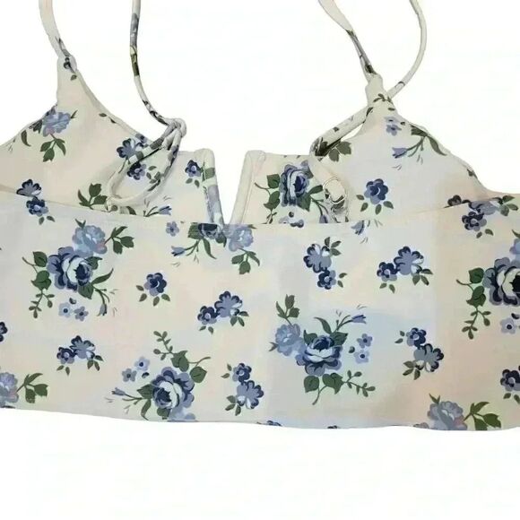 Zaful Women's White & Blue Poly/Spandex Floral Bikini w Removeable Pads & Adj St - Picture 6 of 10